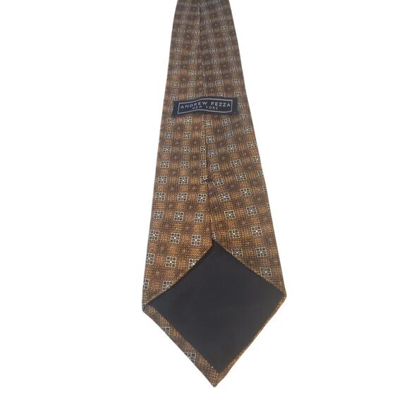 Andrew Fezza New York Mens Tie Necktie Designer Luxury Brown Blue Geometric - Picture 4 of 11